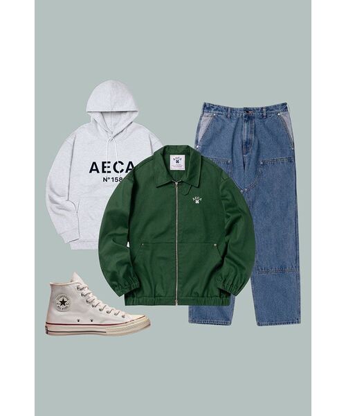 AECA（エイカ）の「BIG LOGO PULLOVER HOODIE-LIGHT GREY/NAVY（パーカー・レディース・その他・LARGE/SMALL/MEDIUM/X-LARGE）」の2枚目の写真