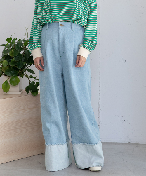 POU DOU DOU(プードゥドゥ)の「裾ロールアップデザインデニムパンツ(デニムパンツ・レディース・パープル系/インディゴブルー・M)」の2枚目の写真