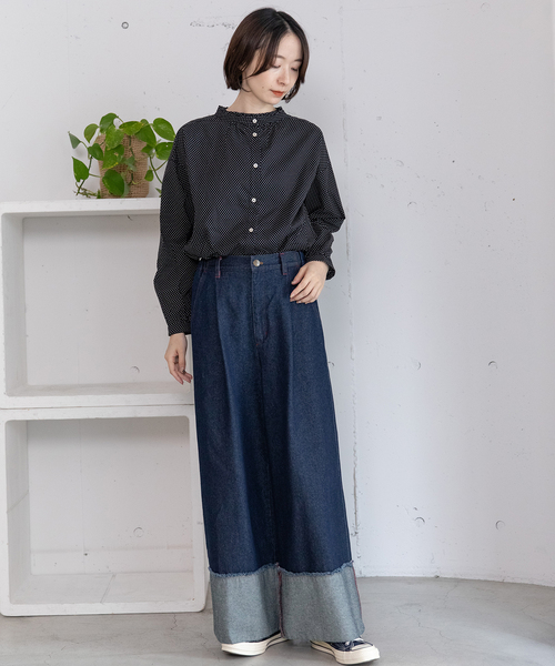 POU DOU DOU(プードゥドゥ)の「裾ロールアップデザインデニムパンツ(デニムパンツ・レディース・パープル系/インディゴブルー・M)」の3枚目の写真