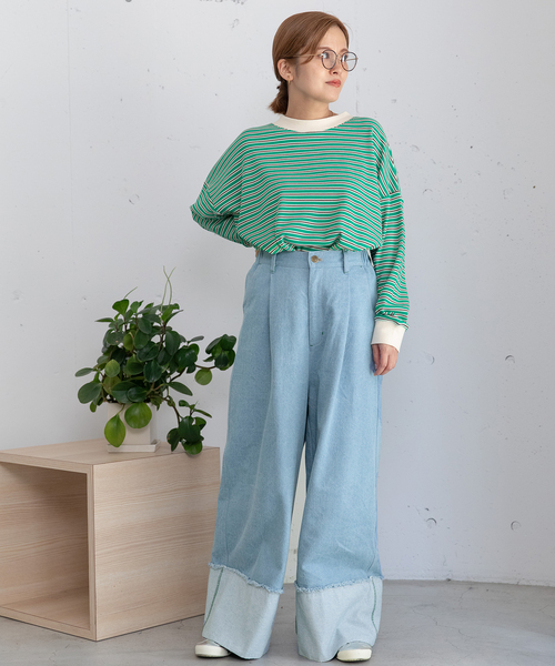 POU DOU DOU(プードゥドゥ)の「裾ロールアップデザインデニムパンツ(デニムパンツ・レディース・パープル系/インディゴブルー・M)」の13枚目の写真