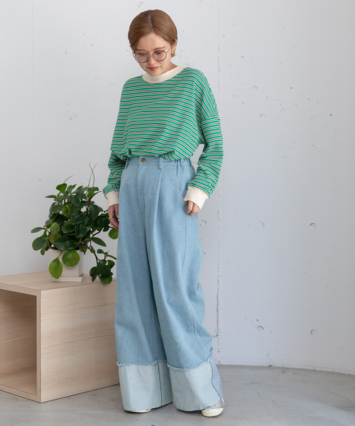 POU DOU DOU(プードゥドゥ)の「裾ロールアップデザインデニムパンツ(デニムパンツ・レディース・パープル系/インディゴブルー・M)」の15枚目の写真