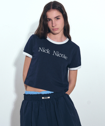 NICK&NICOLE（ニックアンドニコール）の「NICOLE PRINTING RINGER CROP TOP_NAVY WHITE（Tシャツ/カットソー）」