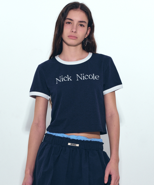 NICK&NICOLE（ニックアンドニコール）の「NICOLE PRINTING RINGER CROP TOP_NAVY WHITE（Tシャツ/カットソー・レディース・その他・FREE）」の2枚目の写真