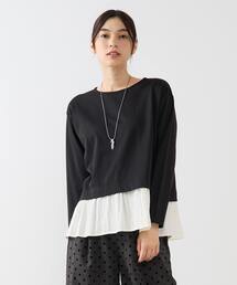 異素材ブロッキングプルオーバーカットソー ミニ裏毛異素材ドッキングロゴプルオーバー/Green Parks（グリーン