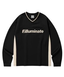 FILLUMINATE（フィルミネイト）の「Divided Mesh V-Neck Long Sleeves-Black（Tシャツ/カットソー・メンズ）」