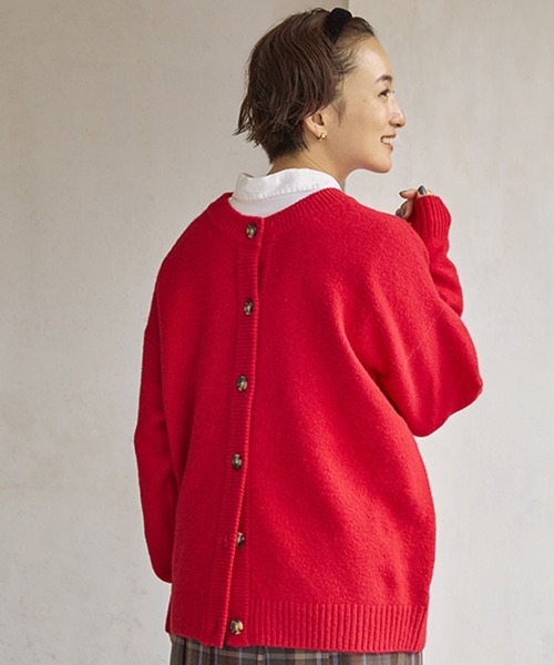 studio CLIP（スタディオクリップ）の「7ゲージダブルフロントウールミックスニットカーディガン（カーディガン/ボレロ・レディース・グレー/チャコール/レッド/ライトベージュ・FREE）」の4枚目の写真