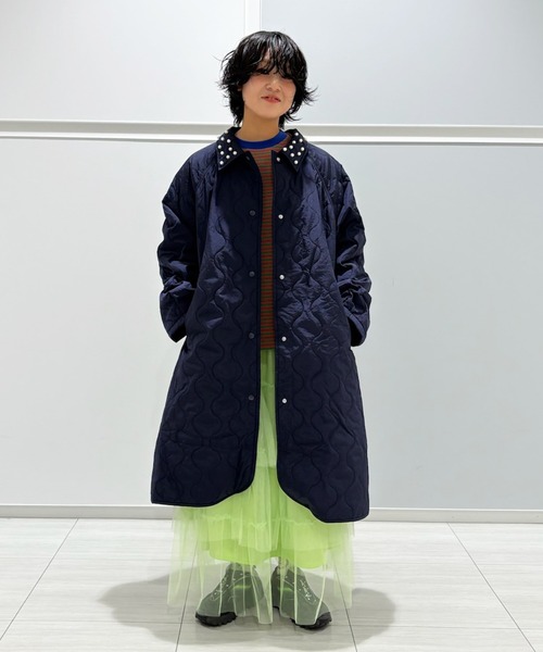 MARKEY'S(マーキーズ)の「パールポイントキルトロングコート/おとな(ノーカラーコート・レディース・ネイビー/カーキ・160cm)」の5枚目の写真