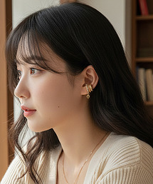 Burner（バーナー）の「【Sonu jewelry（ソヌジュエリー）】ハートチャーム付き 3連風イヤーカフ  oku-ecuf-1-6（イヤーカフ）」