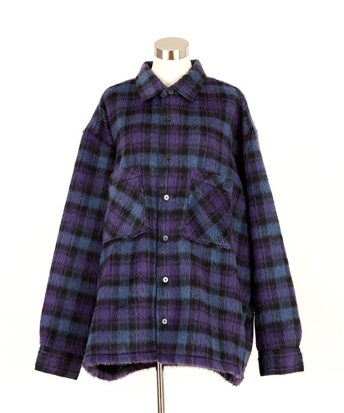 a.p.o.v.(エーピーオービー)の「a.p.o.v. チェック柄ファーオーバーサイズシャツジャケット(シャツ/ブラウス・メンズ・パープル/ネイビー・ONESIZE)」の6枚目の写真