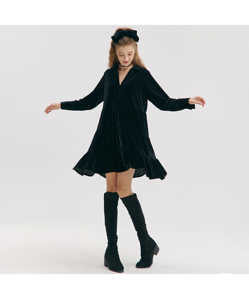 カンカンベルベットドレス / ブラック