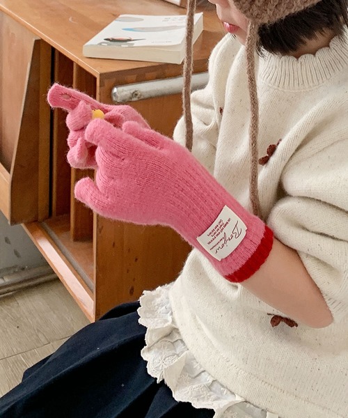 aimoha（アイモハ）の「【aimoha-KIDS-】キッズ アームウォーマーニットグローブ（手袋・キッズ・オフホワイト/グレー/ピンク/ブラウン・FREE）」の4枚目の写真