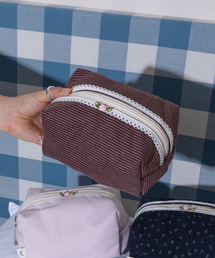 LEMASQUE（ルマスク）の「ファブリック四角ポーチストライプブラウンL（ポーチ）」