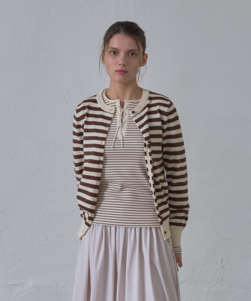 Soft Stripe Cardigan_Brown