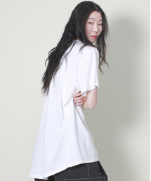ソリッドアンバランスルーズフィットクルーネック半袖Tシャツホワイト
