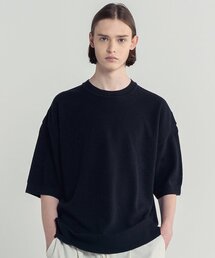 マッシュPKラウンドネック半袖ニット_ブラック