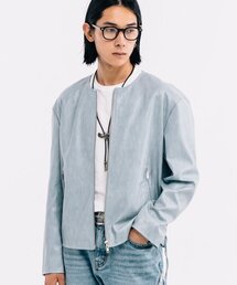 VASTIC（バスティック）の「ノーカラーウェスタンレザージャケット_スカイブルー（ライダースジャケット）」