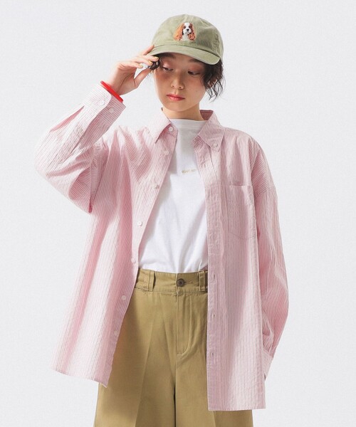 BEAMS BOY(ビームスボーイ)の「ドビー ストライプ ビッグ BDシャツ(シャツ/ブラウス・レディース・イエロー/グレー/ピンク・ONE SIZE)」の1枚目の写真