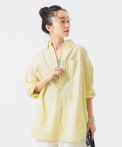 BEAMS BOY(ビームスボーイ)の「ドビー ストライプ ビッグ BDシャツ(シャツ/ブラウス・レディース・イエロー/グレー/ピンク・ONE SIZE)」の3枚目の写真