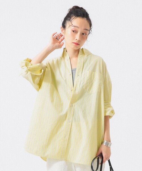 BEAMS BOY(ビームスボーイ)の「ドビー ストライプ ビッグ BDシャツ(シャツ/ブラウス・レディース・イエロー/グレー/ピンク・ONE SIZE)」の13枚目の写真