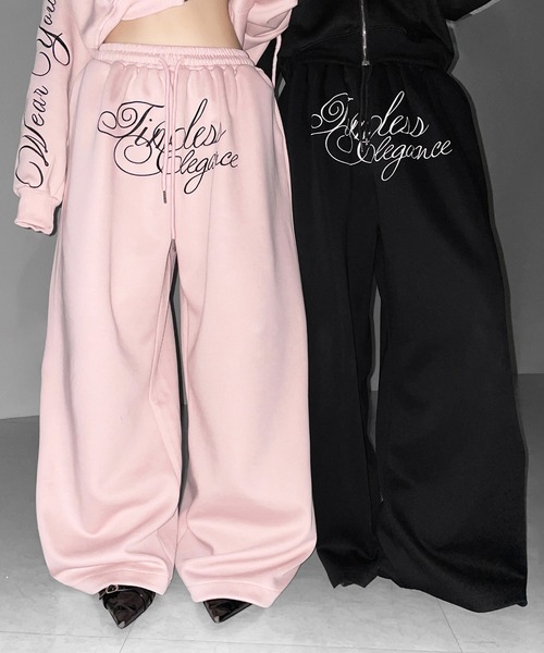 me+em select（ミームセレクト）の「【 ３color 】フロントレタリングロゴ刺繍ワイドスウェットパンツ ／ front lettering logo embroidery wide sweatpants（スウェットパンツ・レディース・ブラック/グレー/ピンク・FREE）」の3枚目の写真
