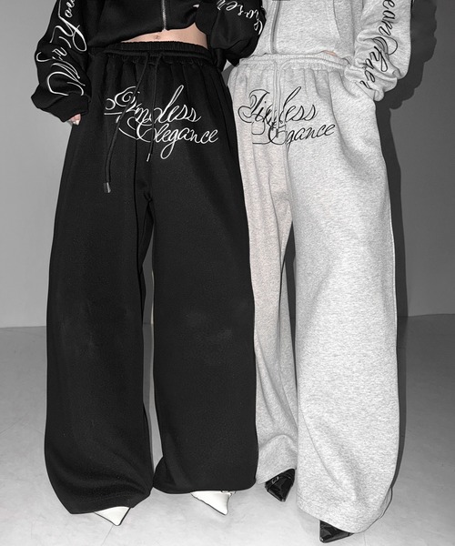 me+em select（ミームセレクト）の「【 ３color 】フロントレタリングロゴ刺繍ワイドスウェットパンツ ／ front lettering logo embroidery wide sweatpants（スウェットパンツ・レディース・ブラック/グレー/ピンク・FREE）」の8枚目の写真