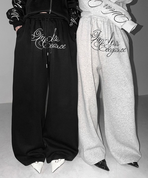 me+em select（ミームセレクト）の「【 ３color 】フロントレタリングロゴ刺繍ワイドスウェットパンツ ／ front lettering logo embroidery wide sweatpants（スウェットパンツ・レディース・ブラック/グレー/ピンク・FREE）」の9枚目の写真