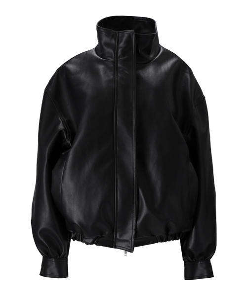 ジャケット・アウター mina BASIC OVERSIZED FAUX LEATHER JACKET- BLACK（ライダースジャケット