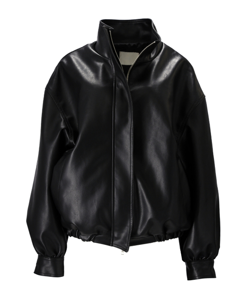 BASIC OVERSIZED FAUX LEATHER JACKET- BLACK（ライダースジャケット
