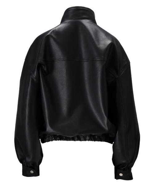 BASIC OVERSIZED FAUX LEATHER JACKET- BLACK（ライダースジャケット