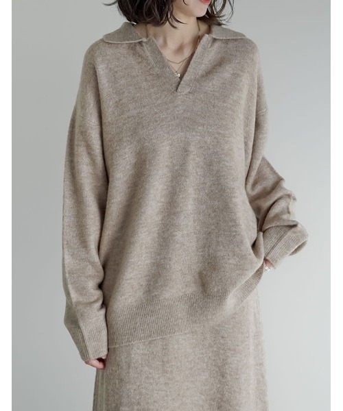 Re:EDIT（リエディ）の「[2点セット][セットアップ][低身長サイズ有]カシミヤタッチスキッパーニットトップス×スカート（セットアップ・レディース・ベージュ/グレー/ブラック/アイボリー・SHORT/AM/MEDIUM/LARGE）」の21枚目の写真