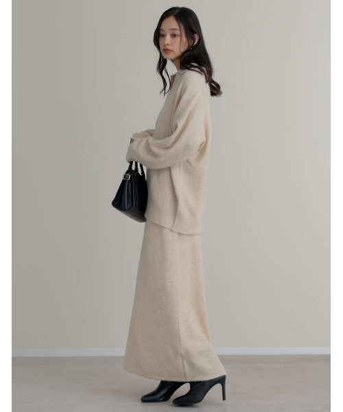 Re:EDIT（リエディ）の「[2点セット][セットアップ][低身長サイズ有]カシミヤタッチスキッパーニットトップス×スカート（セットアップ・レディース・ベージュ/グレー/ブラック/アイボリー・SHORT/AM/MEDIUM/LARGE）」の7枚目の写真