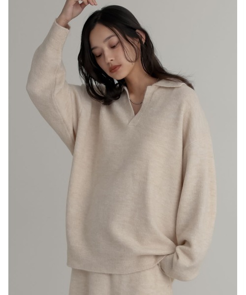 Re:EDIT（リエディ）の「[2点セット][セットアップ][低身長サイズ有]カシミヤタッチスキッパーニットトップス×スカート（セットアップ・レディース・ベージュ/グレー/ブラック/アイボリー・SHORT/AM/MEDIUM/LARGE）」の8枚目の写真