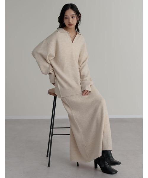 Re:EDIT（リエディ）の「[2点セット][セットアップ][低身長サイズ有]カシミヤタッチスキッパーニットトップス×スカート（セットアップ・レディース・ベージュ/グレー/ブラック/アイボリー・SHORT/AM/MEDIUM/LARGE）」の9枚目の写真