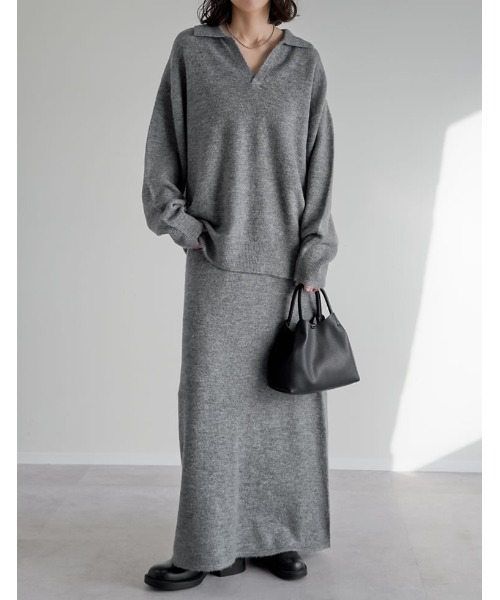 Re:EDIT（リエディ）の「[2点セット][セットアップ][低身長サイズ有]カシミヤタッチスキッパーニットトップス×スカート（セットアップ・レディース・ベージュ/グレー/ブラック/アイボリー・SHORT/AM/MEDIUM/LARGE）」の11枚目の写真