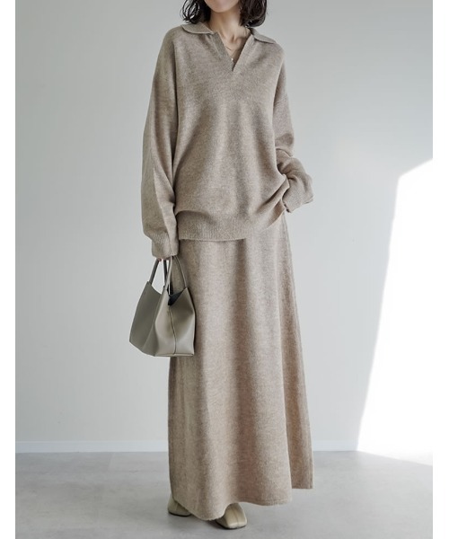 Re:EDIT（リエディ）の「[2点セット][セットアップ][低身長サイズ有]カシミヤタッチスキッパーニットトップス×スカート（セットアップ・レディース・ベージュ/グレー/ブラック/アイボリー・SHORT/AM/MEDIUM/LARGE）」の18枚目の写真