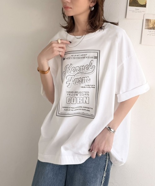 Java(ジャバ)の「《JaVa ジャバコラボ》【接触冷感機能付き】ゆるっと着て、しっかり洒落る。前後2wayパッケージロゴ風 オーバーサイズ刺繍ビッグTEE(半袖)(Tシャツ/カットソー・レディース・オフホワイト/ブラウン/アイボリー/チャコール・MEDIUM/LARGE/X-LARGE/SMALL)」の10枚目の写真