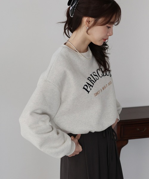 BLUEEAST（ブルーイースト）の「ロゴ刺繍ドロスト裏起毛スウェット（スウェット・レディース・ブラック/アイボリー/グレー・MEDIUM）」の5枚目の写真