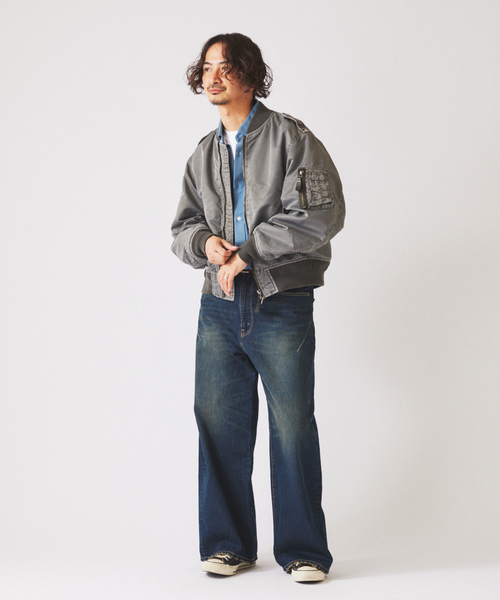 JOURNAL STANDARD relume（ジャーナルスタンダード　レリューム）の「ガーメントダイ L-2B フライトジャケット（ミリタリージャケット・メンズ・ピンク/ブラックミックス・MEDIUM/LARGE）」の6枚目の写真