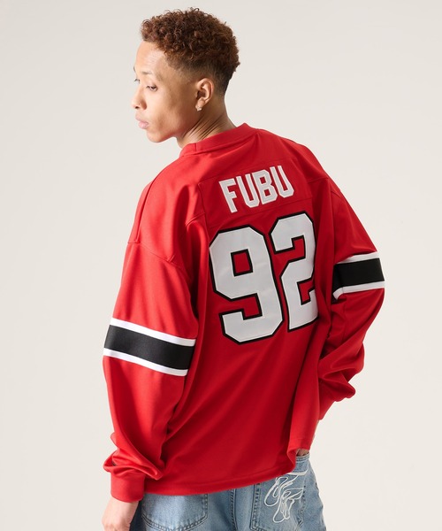 FUBU（ フブ）の「FUBU フブ ブランド Football Shirt / フットボールシャツ ゲームシャツ（Tシャツ/カットソー・メンズ・ホワイト/レッド/ブラック・M/L/XL/XXL）」の3枚目の写真