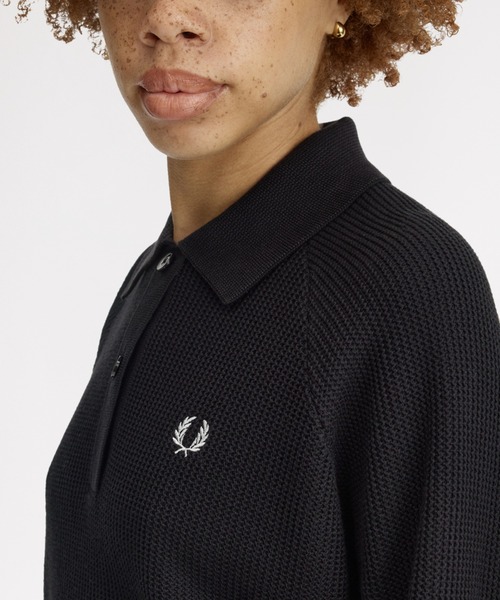 FRED PERRY（フレッドペリー）の「Textured Knitted Shirt／テクスチャーニットシャツ（ニット/セーター・レディース・ブラック・10）」の2枚目の写真