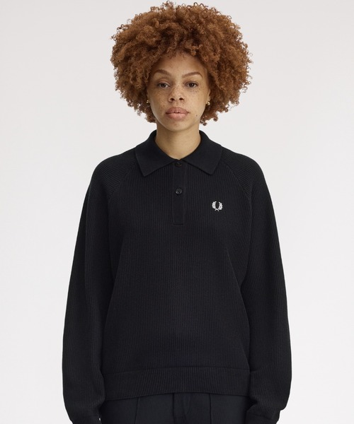 FRED PERRY（フレッドペリー）の「Textured Knitted Shirt／テクスチャーニットシャツ（ニット/セーター・レディース・ブラック・10）」の5枚目の写真