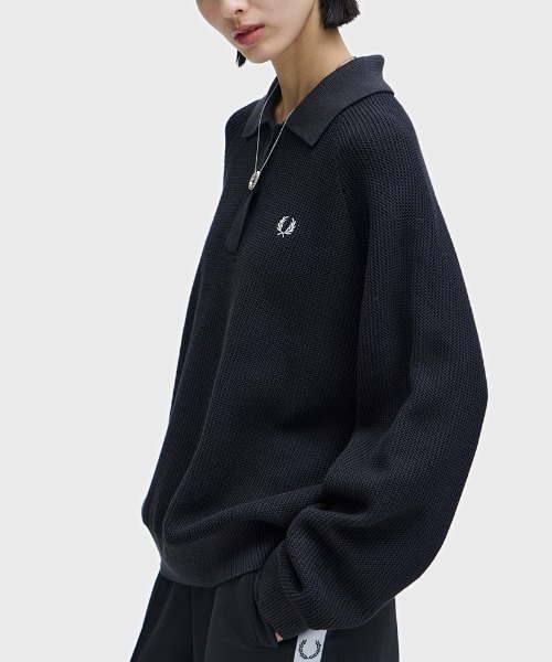 FRED PERRY（フレッドペリー）の「Textured Knitted Shirt／テクスチャーニットシャツ（ニット/セーター・レディース・ブラック・10）」の14枚目の写真