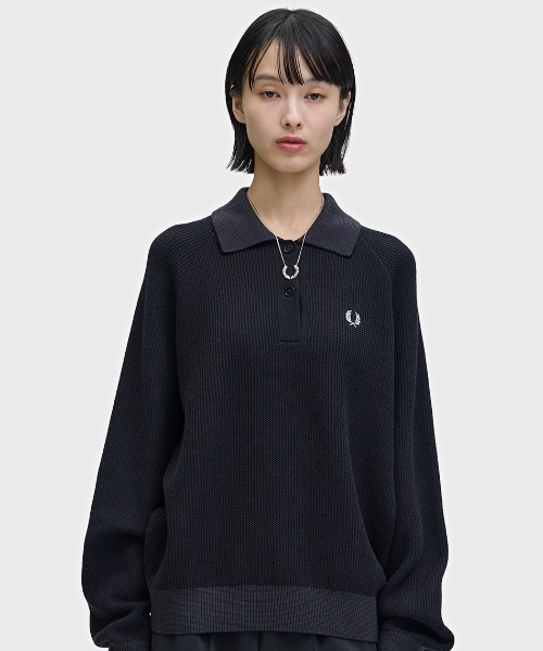 FRED PERRY（フレッドペリー）の「Textured Knitted Shirt／テクスチャーニットシャツ（ニット/セーター・レディース・ブラック・10）」の11枚目の写真