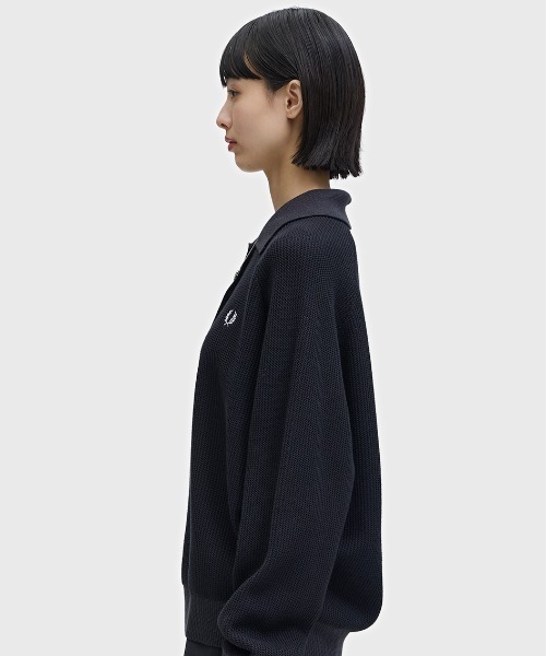 FRED PERRY（フレッドペリー）の「Textured Knitted Shirt／テクスチャーニットシャツ（ニット/セーター・レディース・ブラック・10）」の10枚目の写真