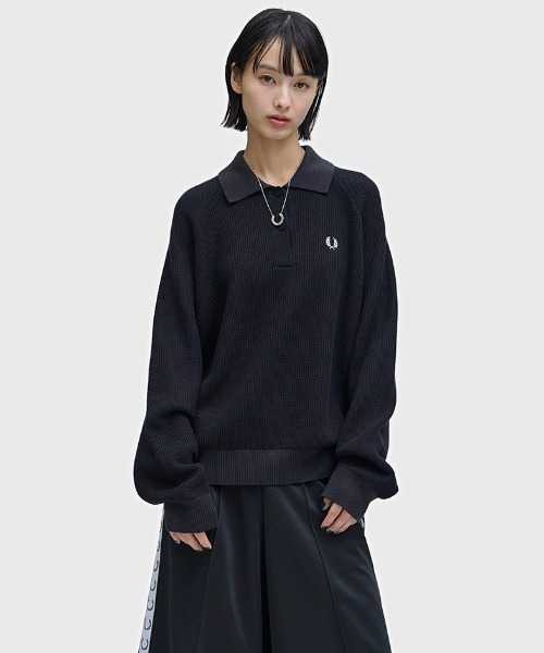 FRED PERRY（フレッドペリー）の「Textured Knitted Shirt／テクスチャーニットシャツ（ニット/セーター・レディース・ブラック・10）」の15枚目の写真