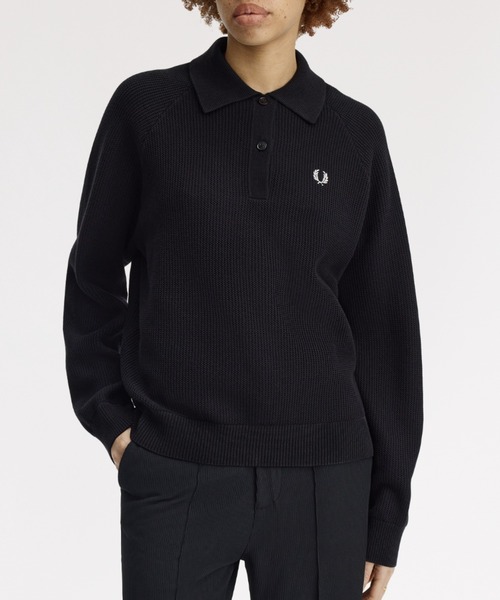FRED PERRY（フレッドペリー）の「Textured Knitted Shirt／テクスチャーニットシャツ（ニット/セーター・レディース・ブラック・10）」の9枚目の写真