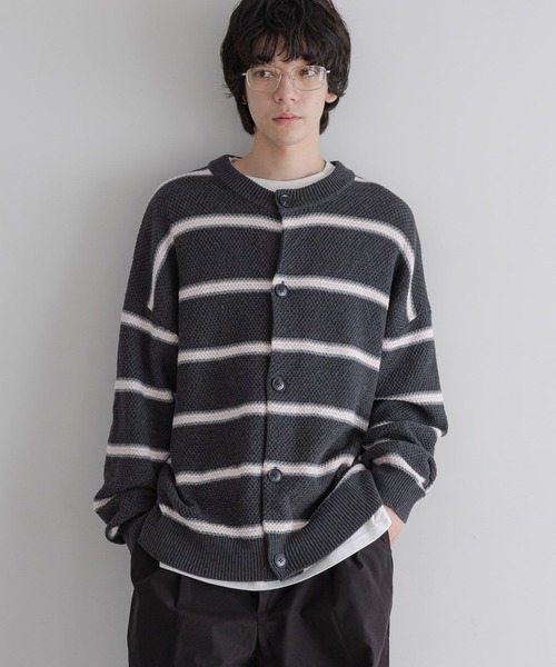 LOWRYS FARM（ローリーズファーム）の「【LFM(U)】ボーダーニットクルーカーディガン　 645470（カーディガン/ボレロ・メンズ・ブルー/チャコールグレー/グレー・FREE）」の2枚目の写真
