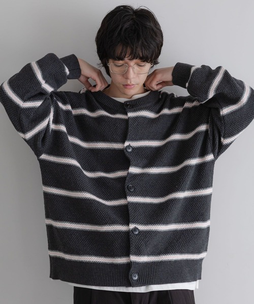 LOWRYS FARM（ローリーズファーム）の「【LFM(U)】ボーダーニットクルーカーディガン　 645470（カーディガン/ボレロ・メンズ・ブルー/チャコールグレー/グレー・FREE）」の16枚目の写真