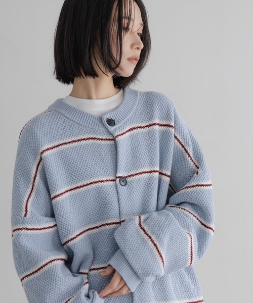 LOWRYS FARM（ローリーズファーム）の「【LFM(U)】ボーダーニットクルーカーディガン　 645470（カーディガン/ボレロ・メンズ・ブルー/チャコールグレー/グレー・FREE）」の20枚目の写真