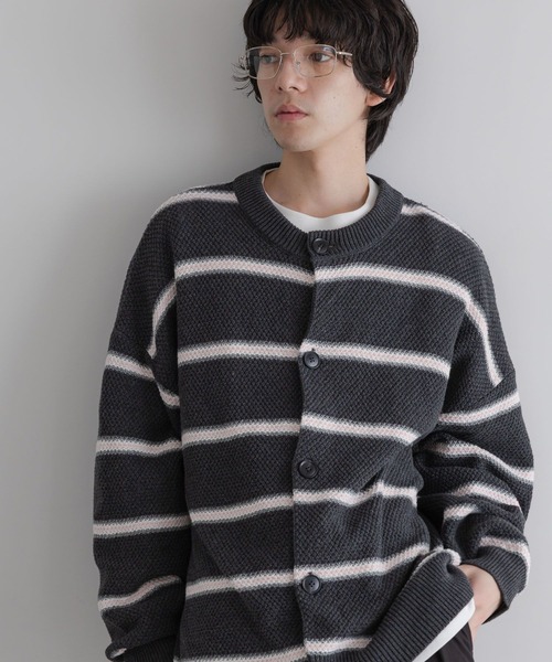 LOWRYS FARM（ローリーズファーム）の「【LFM(U)】ボーダーニットクルーカーディガン　 645470（カーディガン/ボレロ・メンズ・ブルー/チャコールグレー/グレー・FREE）」の14枚目の写真